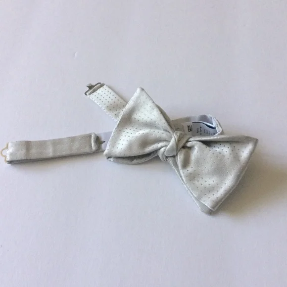 ETON MENS ETON SILK PRE-TIED BOW TIE SILVERPIN DOT TONAL PATTERN OS NWOT